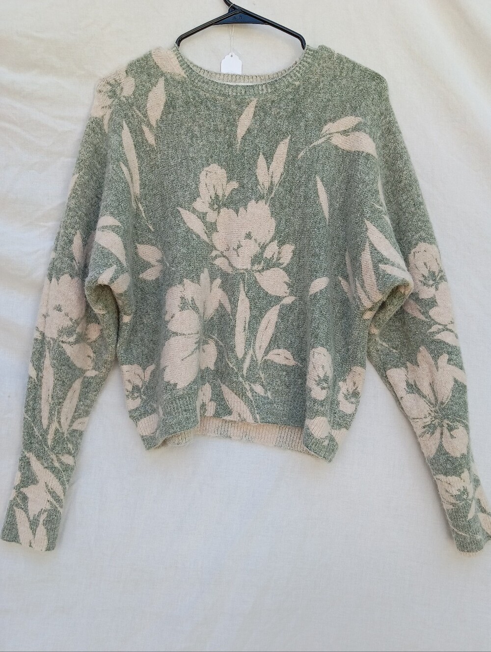 Joie Sage Green and Cream Floral Crewneck Sweater Size Large